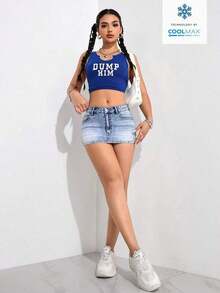 Minifalda vaquera sexy para mujer, de verano - Azul 3 - Ver 6