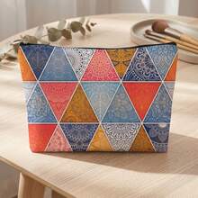 1 túi đựng mỹ phẩm bằng vải lanh họa tiết tam giác Mandala, dung tích lớn, có khóa kéo, dùng khi đi du lịch. - Xem 2