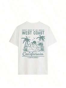 Women's Short-Sleeved, Round-Neck T-Shirt In A Casual, Summery Style, Featuring A Simple And Versatile Palm Tree Slogan Print, Suitable For Everyday Wear. Graphic T-Shirt, Women's Vacation Top. - 白色 2 - 查看 4
