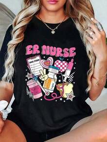Conjunto para el Día de la Madre, Camiseta Rosa Retro de Enfermera de Urgencias, Camisetas Gráficas Divertidas para Hombres, Camisas para Hombre, Camisetas Gráficas para Mujeres, Tops, Ropa, Camisetas Gráficas, Camisetas de Mujer - Negro - Ver 7