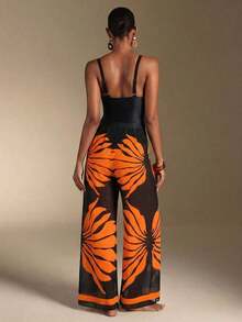 Swim Oasis Traje de baño de una pieza con camisola de patchwork de colores y pantalones de pierna ancha, adecuado para vacaciones en la playa, fiestas en la piscina y fiestas en la playa - Naranja - Ver 3