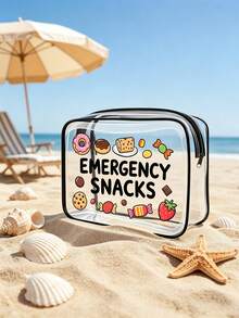「Emergency Snacks」字母印花 PVC 洗漱收納包，拉鍊開合，輕量耐褪色化妝盥洗包，適合女性與女孩，TSA 認可便攜式化妝包，易擦拭清潔，可作為母親、老師、朋友、護理師或女性好友的化妝包禮物，開學假期與返校旅行必備，防水洗漱包 - 彩色 - 查看 2