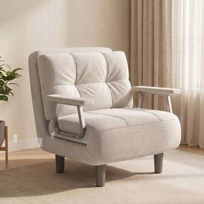 Verstellbares Cord-Schlafsofa fürs Büro, Cord-Sofa mit silbernen Armlehnen, 5-in-1-Klappstuhl/Schlafsofa für Büro oder Empfang – Sitzen/Ruhen/Zurücklehnen, 3-in-1-Funktion, einfach zu montieren (Größe: 60 cm x 77 cm x 50 cm), Cremeweiß