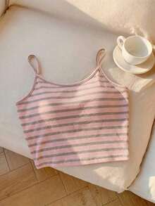 Camiseta de tirantes casual con espalda retorcida y rayas rosas para mujer - Rosa 3 - Ver 4