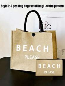 Lightweight , Casual Beach Letter Print Holiday Bag , Women's Stylish Canvas Tote With Zipper For Shopping For Teen Girls Women College Students Perfect for College , Outdoors , Travel , Outings - Khaki - View 5