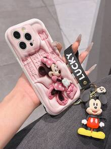 Disney Mickey Mouse Clubhouse Phone Case : 3D Fluffy Pattern Border Protector Phone Soft Phone Case With A Free Cute Mickey Bracelet Chain Lanyard, Mickey, Minnie, Goofy, Donald Duck, Daisy Duck, Pluto, For Apple 17 Promax 17 Pro 16 15 14 13 12 11 Pro Max XS Max X XR Soft Cover Summer Phone Case - 白色 - 查看 6
