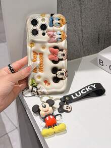 Disney Mickey Mouse Clubhouse Phone Case : 3D Fluffy Pattern Border Protector Phone Soft Phone Case With A Free Cute Mickey Bracelet Chain Lanyard, Mickey, Minnie, Goofy, Donald Duck, Daisy Duck, Pluto, For Apple 17 Promax 17 Pro 16 15 14 13 12 11 Pro Max XS Max X XR Soft Cover Summer Phone Case - trắng - Xem 3