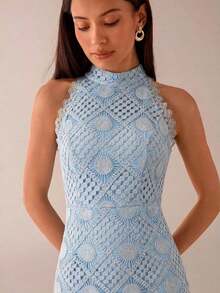 Vestido elegante sin mangas con cintura ceñida para mujer - Azul - Ver 7