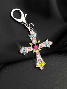 1pc/3pcs Elegant Crystal Cross Keychain, Metal Material, Suitable For Keys, Earphones, Bag Charms, Daily Wear Cross Pendant, Holiday Gift - Multicolor - View 4