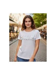 Women's T-Shirts With New York And Paris Print, Classic Short Sleeve Cut, Soft And Lightweight Fabric, Casual Urban Style, Comfortable And Versatile For Daily Looks And Modern Outfits. - 藍色 - 查看 11