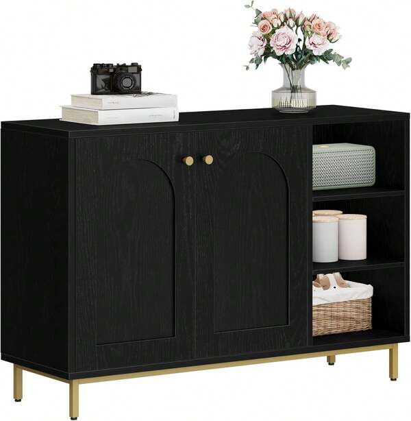 2026-Hzuaneri Badezimmerschrank, Badschrank,KUchenschrank mit 2 Turen,Beistellschrank, Sideboard mit offenemFach, Aufbewahrungsregal, verstellbareAblage, Badezimmer, 35 x 100 x 75 cm