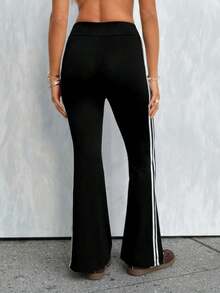 Pantalones de punto azul marino con campana para mujer - Negro 2 - Ver 2