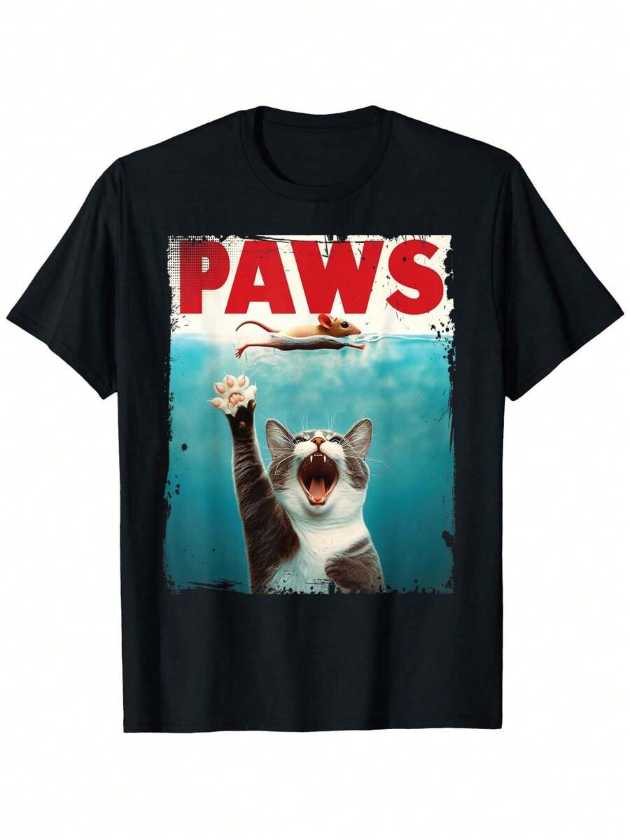 Fun Imitation Of Cats And Mice, Humorous Cat Chasing Mice, Kitten T-Shirt - Black - View 1
