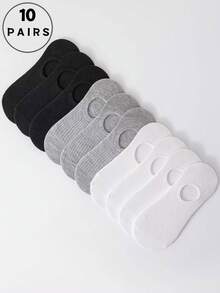 1/10 Pairs 3-Color Black White Gray Vertical Striped Women's Boat Socks - Multicolor - View 6