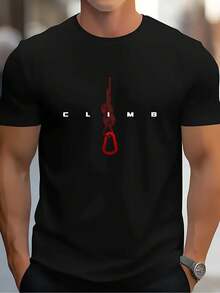 Herr- & Damklättrings-T-Shirt - Modig CLIMB-Grafik Med Röd Krokdesign - Året Runt Gym- & Utomhusklättringsskjorta - Svart Rundhalsad Topp För Klättrare - Casual Streetwear, Klätterutrustning, Sportig Design, Bekväm Passform, Träningskläder, Fitnessentusiaster,  Fashion, Andningsbart Material - 黑色 - 查看 1