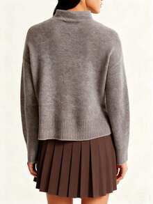 Falda corta plisada de punto de unicolor casual para mujer, adecuada para vacaciones, citas nocturnas, otoño/invierno y primavera - Marrón Mocha - Ver 4