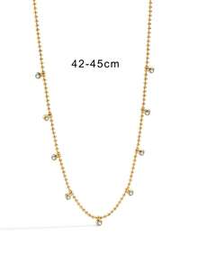 Women's Gold-Plated Pearl Chain Cubic Zirconia Necklace, Delicate Minimalist Style, Suitable For Daily Commute And Workwear, An Ideal Gift For Fashion Enthusiasts - Gold - View 4