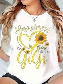 1 pieza de camiseta para abuela para mujer, camisetas con estampado GiGi, regalos para abuela, camisetas para el Día de la Madre, camiseta GiGi de manga corta, camiseta transpirable de cuello redondo para mujer, ropa casual para el hogar y exteriores, 180g, 100% algodón suave. - Blanco - Ver 10