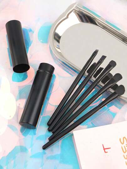 Set de 5 piezas de brochas de maquillaje negras, kit completo de brochas que incluye sombra de ojos, labios y brochas para contorno de nariz