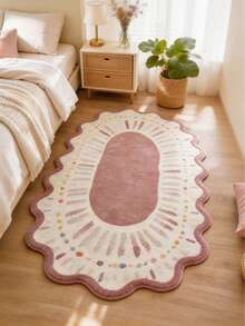 1pc Pink Wavy Oval Rug, Thickened Carpet, Decorative Rug, Bedroom Decor, Small Rug, Carpet, Home Decor, Living Room Carpet, Small Living Room Rug, Bedroom Rug, Living Room Home Decor, Outdoor Rug, Washable Rug, Graduation Gift - Multicolor - View 1