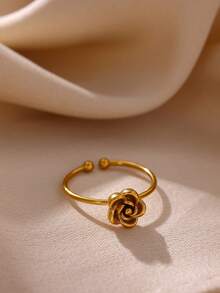 Stainless Steel Rings For Women Gold Color Multilayer Geometric Open Ring Vintage Waterproof Wedding Aesthetic Jewelry Gift ﻿ - JZ8238 - View 6