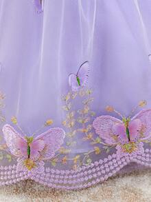Vestido Roxo de Borboleta para Meninas, Vestido de Dama de Honra Princesa com Flores, Adequado para Festas, Casamentos, Aniversários, Ocasiões Formais, Todas as Estações - Roxo - Visão 11