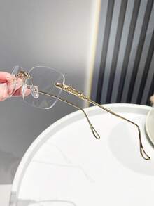 1 Pair Frameless Metal Minimalist Fashion Non-Prescription Glasses, Suitable For Reading, Office, Party, Fashion Item, Photography Accessory - Gold - View 3