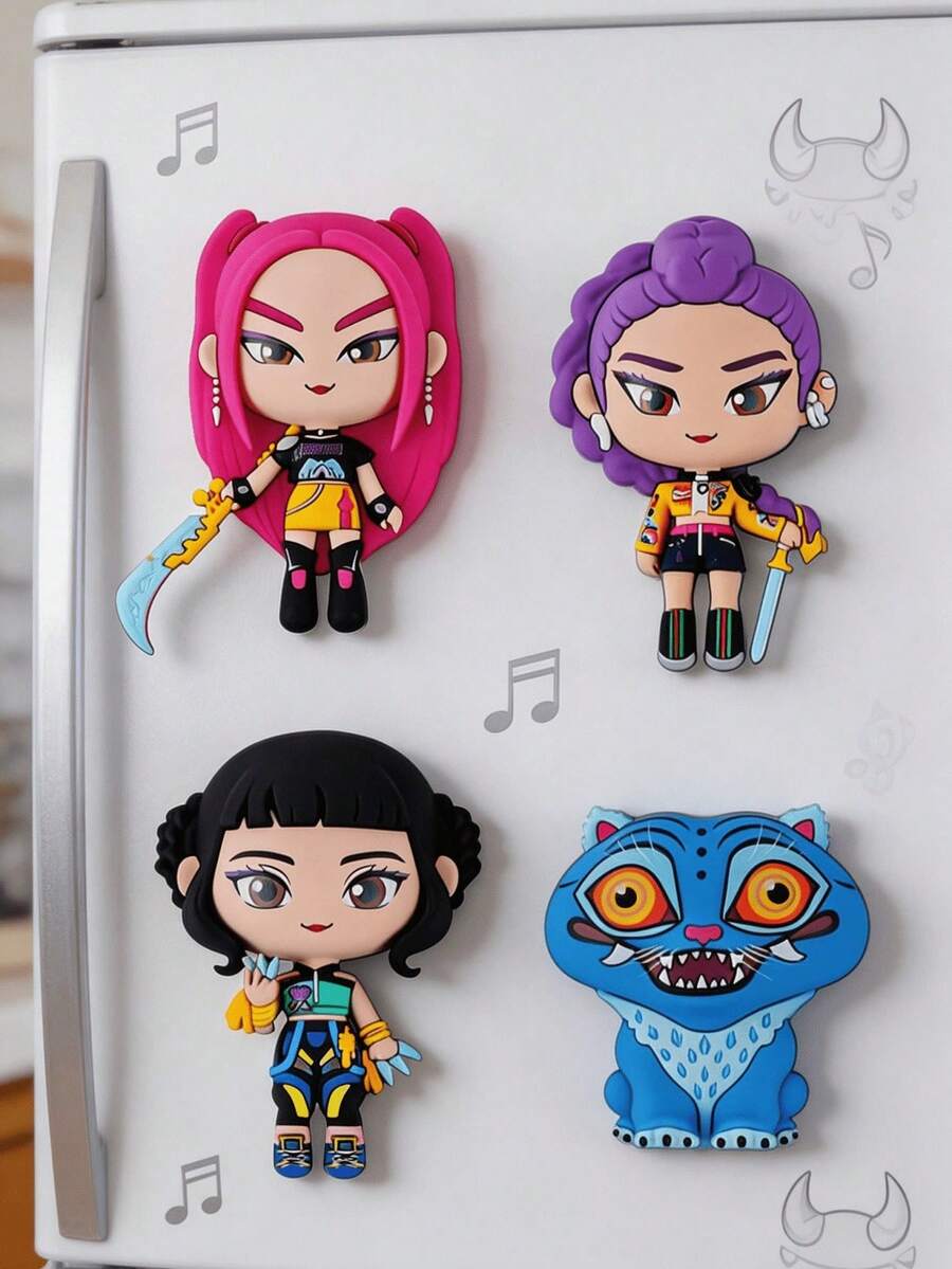 1pc Netflix Official " Witch Hunters" 3D PVC Fridge Magnet, Cute Character Design Magnetic Fridge Decor, Includes , Zoe And Adorable Tiger Figures, Suitable For Home Kitchen Decor And Anime Fan Collectibles - A - View 1