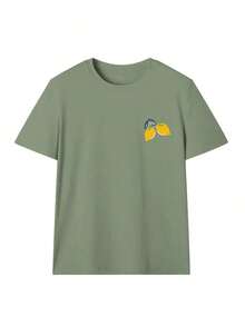 Women's Short-Sleeved T-Shirt With Round Neck And "More Love Please" Heart Print, Aesthetic And Cute For Everyday Wear, Suitable For Valentine's Day, Summer Outings And Urban Style, White Color. - 橄欖綠 - 查看 3
