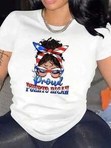 Camiseta de manga corta con cuello redondo de estilo gráfico americano para mujer, ropa deportiva, conjuntos de primavera/verano, excelente regalo para ella. Nueva camiseta de manga corta de algodón puro para mujer, estilo casual holgado y ajustado. - Blanco - Ver 1