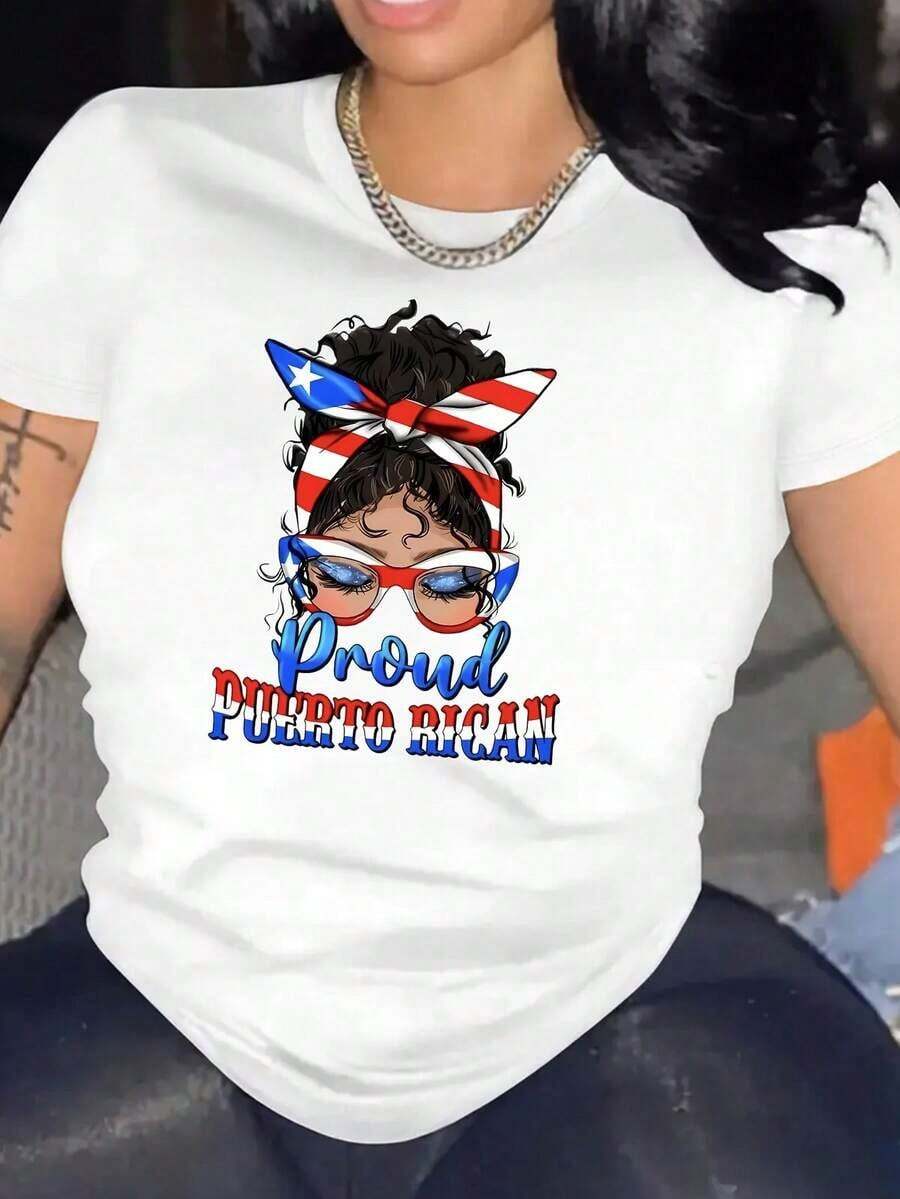 Camiseta de manga corta con cuello redondo de estilo gráfico americano para mujer, ropa deportiva, conjuntos de primavera/verano, excelente regalo para ella. Nueva camiseta de manga corta de algodón puro para mujer, estilo casual holgado y ajustado. - Blanco - Ver 1