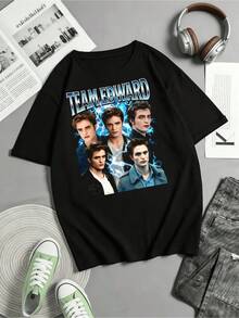 Team Edward T-shirt Twilight Saga, Robert Pattinson Grafisk T-shirt - Svart - Visa 1