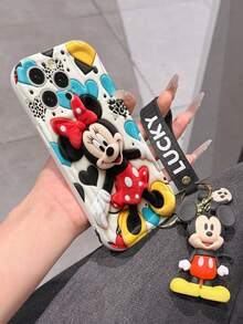 This Disney Mickey Mouse Lanyard Phone Case Is Fully Covered In TPU Material. It's Shockproof, Lightweight, And Compatible With IPhone17/16/11/13/15/15 Plus/15 Pro/15 Pro Max/12/14 Pro Max/11 Pro Max/12 Pro/12 Pro Max/13. This Phone Case Makes A Popular Birthday Gift Or Business Gift; It's Durable, Stain- And Fingerprint Resistant, And Suitable For Both Men And Women. The Set Also Includes A Mickey Mouse Phone Case And A Mickey Mouse Plush Bracelet. It's A Perfect Gift For Friends And Family. This Stylish Phone Case Is Fun, Lightweight, And Durable. IPhone17 Pro Max Phone Case, Minnie Mouse Phone Case. - trắng - Xem 4