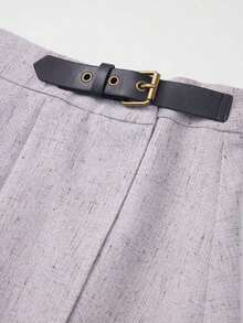 Luminelle Falda de cuero PU con cintura acampanada y ajustable para mujer, otoño - Gris 2 - Ver 3