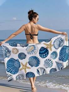 1pc Ocean Series Beach Towel, Decorated With Various Seashells, Conches And Coral Patterns - Extra Large Size, Super Soft Quick-Dry, Waterproof And Sand-Proof. Perfect Essential For Pool Side Relaxation, Beach Vacation, Yoga Practice And Outdoor Adventure. - Multicolor - View 6