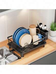 1-Pack Dish Drying Rack, Dish Drainer With Utensil Holder, Countertop Space Saver Dish Rack, Premium Kitchen Counter Organizer, Kitchen Storage And Organization Rack - Black - View 10
