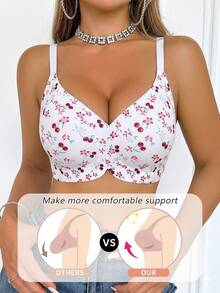 Sujetador floral sin costuras y sin aros de alta calidad, con efecto lift & push-up y soporte de cobertura completa - Blanco - Ver 3