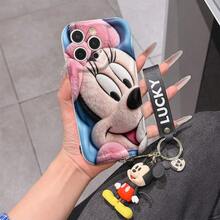 Disney Mickey Mouse Clubhouse Phone Case : 3D Fluffy Pattern Border Protector Phone Soft Phone Case With A Free Cute Mickey Bracelet Chain Lanyard, Mickey, Minnie, Goofy, Donald Duck, Daisy Duck, Pluto, For Apple 17 Promax 17 Pro 16 15 14 13 12 11 Pro Max XS Max X XR Soft Cover Summer Phone Case - trắng - Xem 1