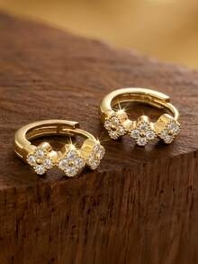 Women's Gold Cross Earrings, Elegant And Luxurious With Cubic Zirconia, Ideal For Daily Use, Parties, Weddings, Anniversary Gifts, Modern And Versatile. - 金色花朵耳環 - 查看 4