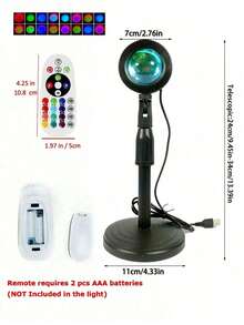 1pc USB Powered RGB Floor Lamp, Telescopic 16-Color Sunset Atmosphere Projector Light, LED Sunset Atmosphere Light, Sunset Effect Projector, Room Decoration Night Light, Multi-Color Projector, Room Ambient Decorative Lighting, With Remote Control, Multiple Color Changes, Rotatable, Suitable For Decoration, Photography Party, Bedroom Home Decor, Room Decoration, Party Wall Decoration Light - Large Remote Control - Sunset Projector - View 12