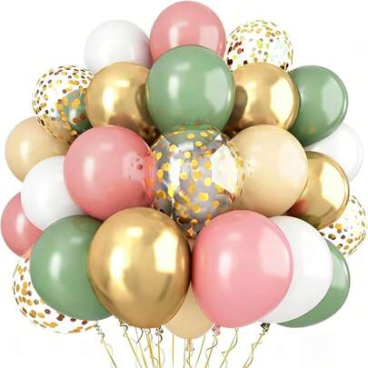 Sage Green And Pink Balloons, Pink, Soft Green, White, Gold, Floral Fairy, Wild Flower Camping, Birthday, Forest Baby Shower, Garden Tea Party Decor Suitable For Girls And Girl
