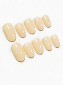 Elevate Your Style With 24pcs Medium Oval Shape Press On False Nails Simple Fresh And Cute Solid Creamy Yellow Press On Nails For Daily Spring Summer Yellow Nails Full Coverage Fake Nail Tips For Women And Girls Includes 1sheet Adhesive Tabs & 1pc Mini File Strip Jelly Gel Random Shipment - Yellow - View 3