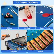 GOFLAME 10-In-1 Multi-Game Table For Home Game Room Friends & Family Combo Game Table Set With Table Tennis Basketball Football Hockey Archery Shooting Darts & Pinball Game - Blue - View 7