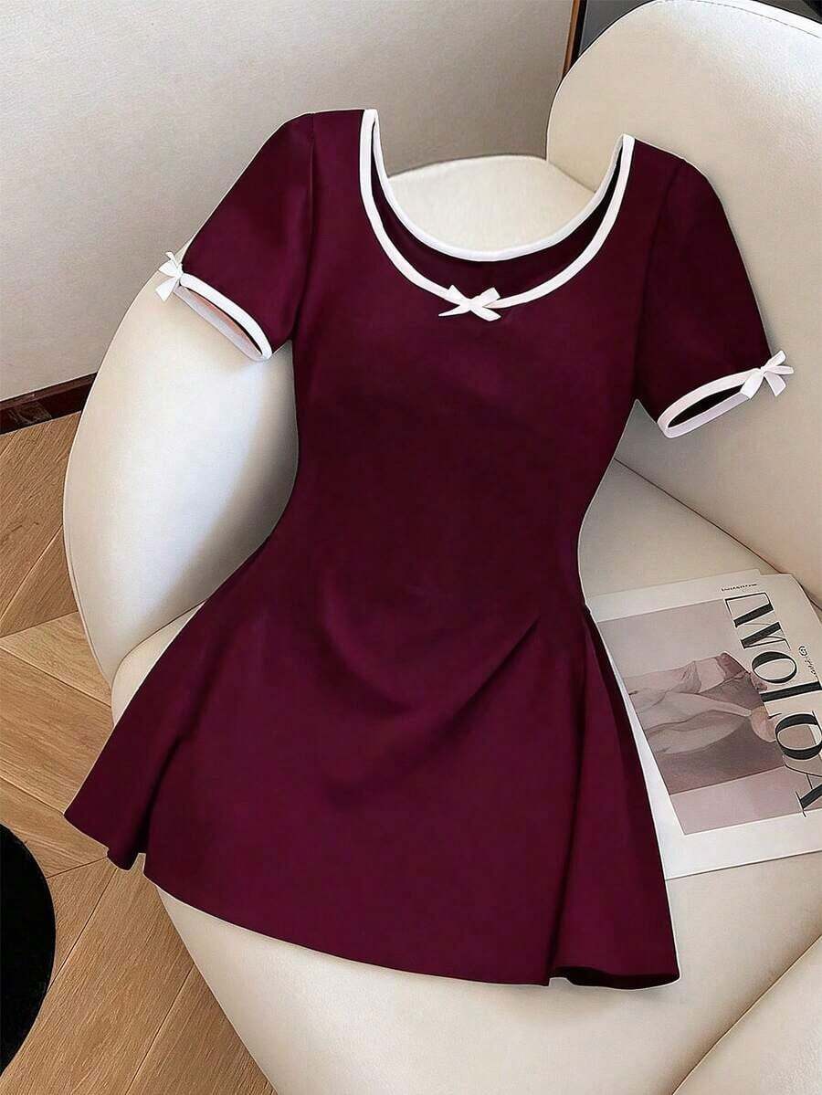 Vestido largo con diseño de lazo minimalista y de moda - Burdeos - Ver 1