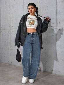 Jeans rectos y sueltos con bolsillos - Azul 3 - Ver 6