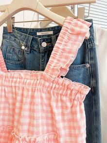 Top sin mangas a cuadros casuales para mujer, verano - Rosa coral - Ver 6