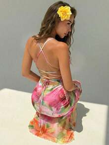 Vestido con estampado floral elegante y espalda descubierta para mujer - Multicolor 3 - Ver 8