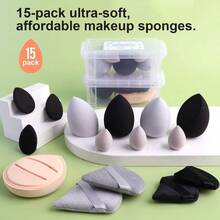 Aspira 15 Pcs Makeup Sponge Puff Set - Includes Rubycell Sponge, Large Finger Puffs - Powder, Soft Reusable (Black) - 黑色的 - 查看 3