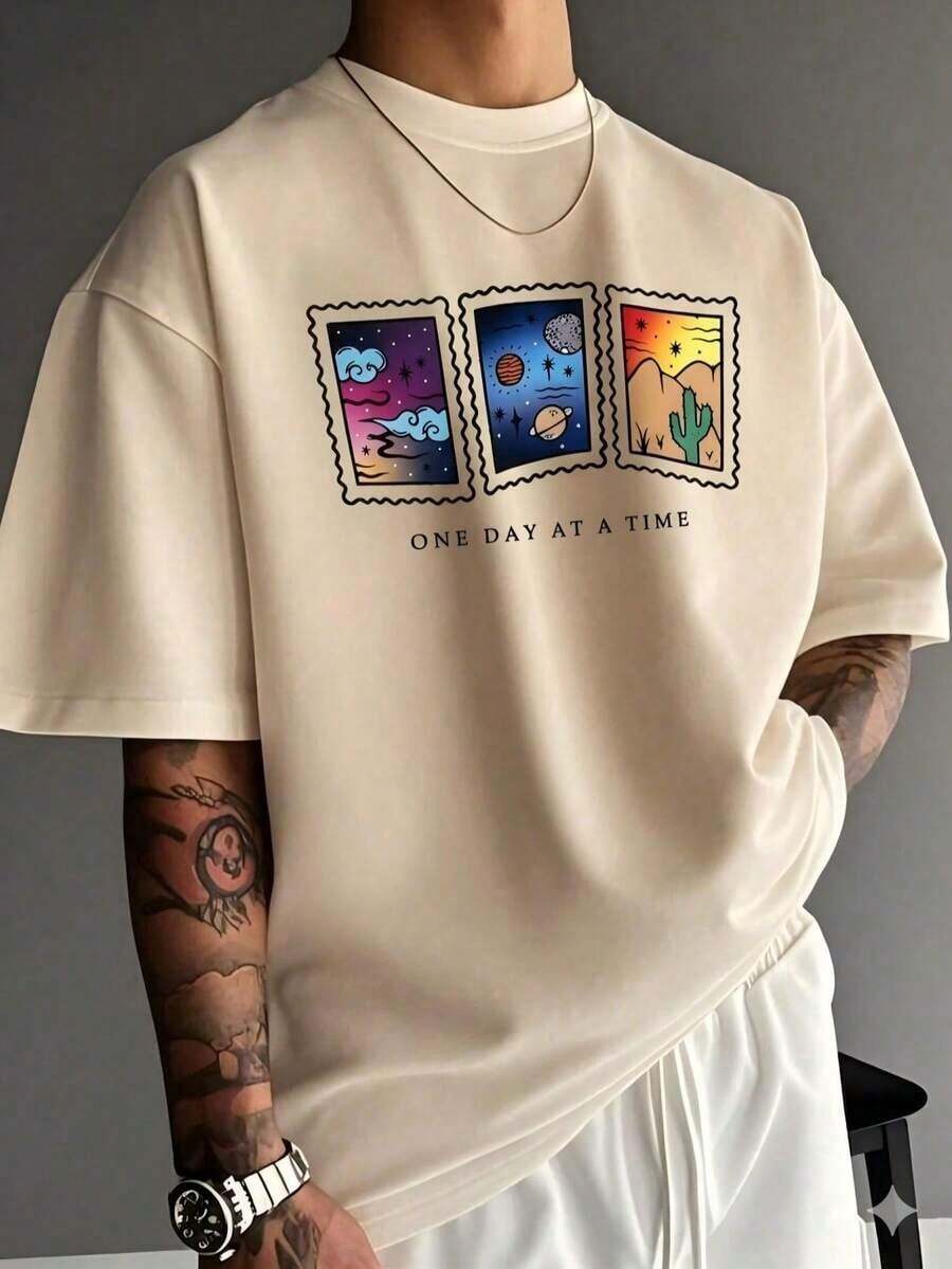 100% Pure Cotton, Breathable And Gentle On The Skin. Classic Crew Neck Design, Slim Fit, And Flattering For All Body Types. Fashionable Print With A Minimalist Style And High-Quality Finish. Unisex Design Perfect For Matching Outfits, Ideal For Everyday Wear, Dates, Leisure, And Streetwear – Versatile And Timeless. - 黑色 - 查看 1