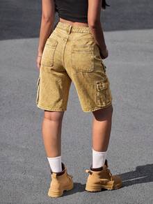 Quần short denim ống rộng dáng rộng, đa năng dành cho nữ. - màu nâu - Xem 6